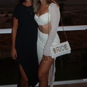 Oh Polly - La Désirade
Embellished Cowl Neck Crop Top & Skirt in Ivory